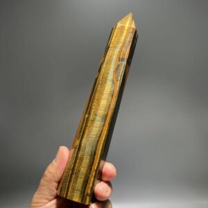 Natural Tiger Eye Crystal Tower: Flashy Stone Obelisk (8.27")