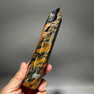 Natural Tiger Eye Crystal Tower: Yellow & Blue Flashy Stone (7.2")