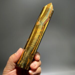 Natural Tiger Eye Crystal Tower: Flashy Stone Obelisk (7.09")