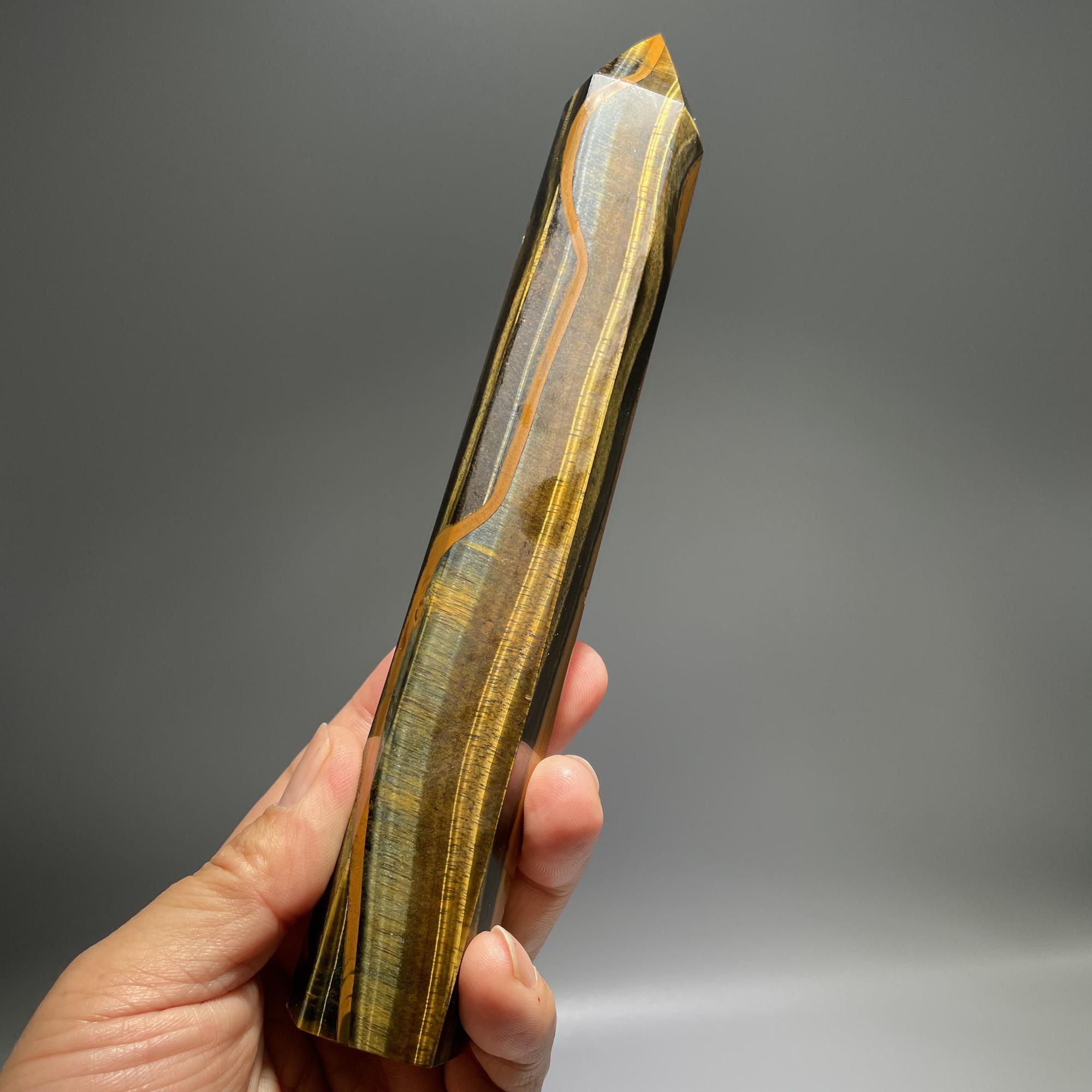 Natural Tiger Eye Crystal Tower: Yellow & Blue Flashy Stone (8.27") Natural Tiger Eye Crystal Tower: Yellow & Blue Flashy Stone (8.27")