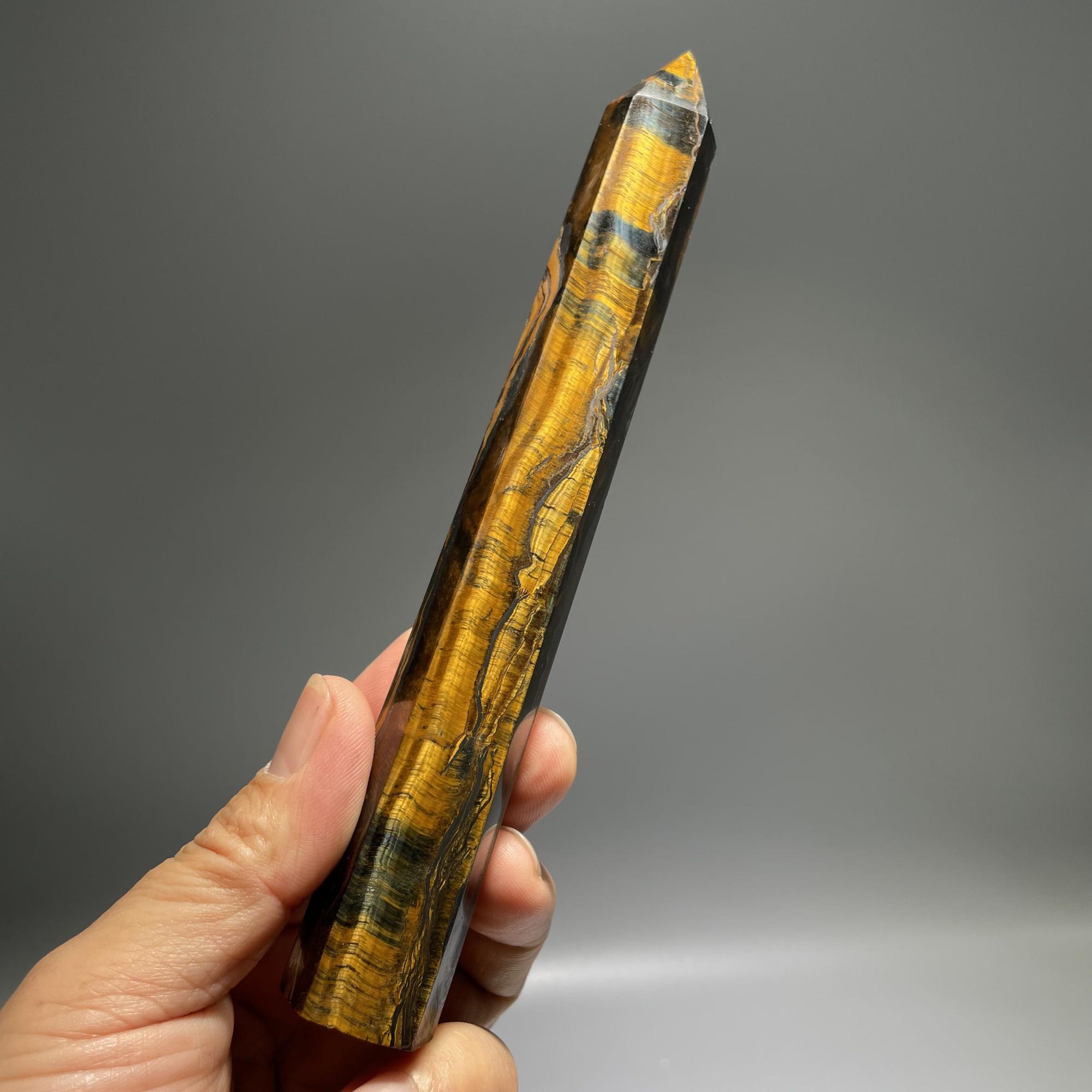 Natural Tiger Eye Crystal Tower: Yellow/blue Flashy Stone (7.09") Natural Tiger Eye Crystal Tower: Yellow/blue Flashy Stone (7.09")