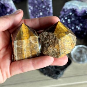 One Tiger Eye Point, Strength, Will Power, Courage Half Polished Crystal Point