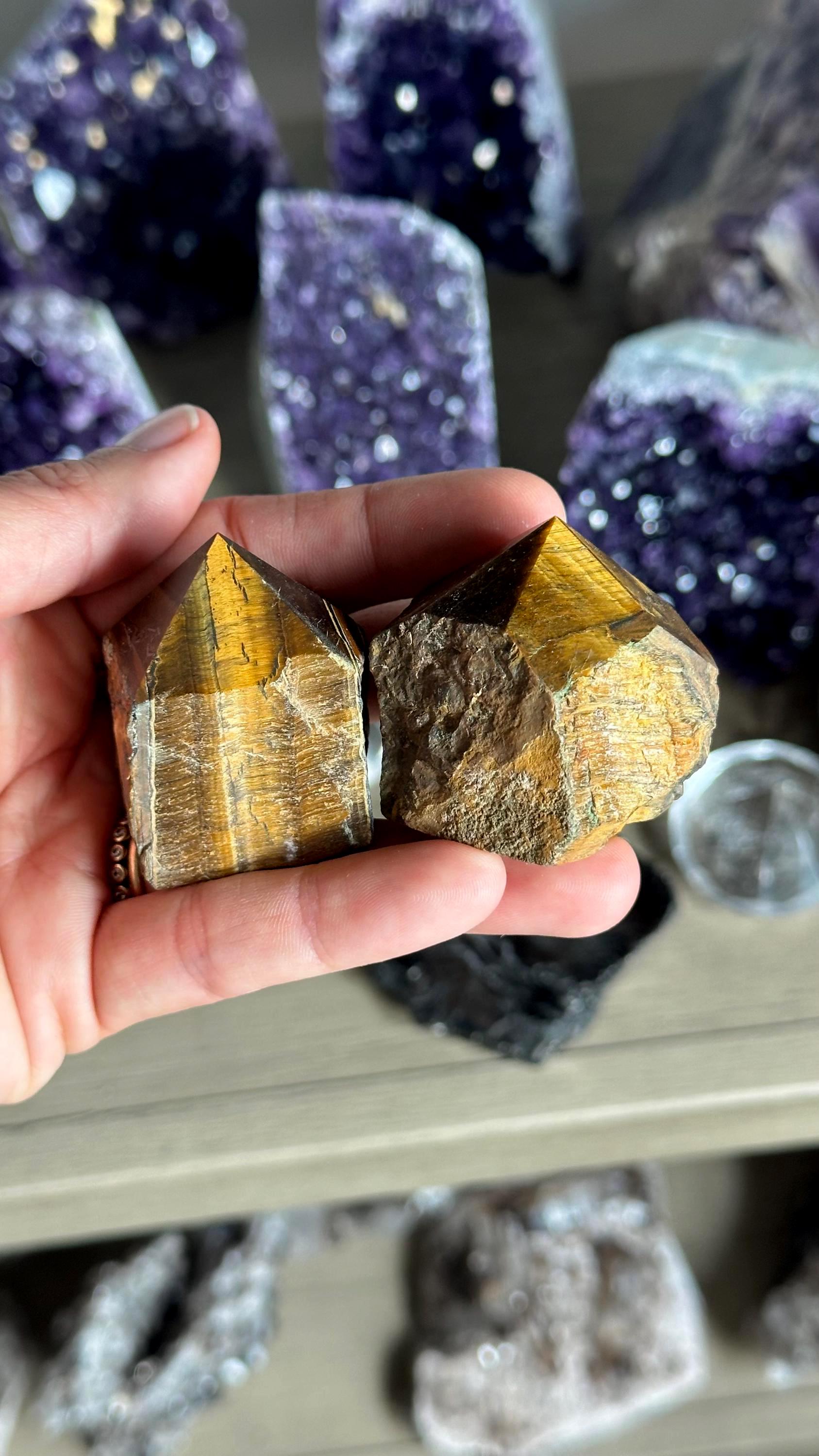 One Tiger Eye Point, Strength, Will Power, Courage Half Polished Crystal Point One Tiger Eye Point, Strength, Will Power, Courage Half Polished Crystal Point