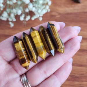Small 1.2" Tiger's Eye Double Terminated Crystal Wands, Bulk DT Points for Jewelry Making or Crystal Grids