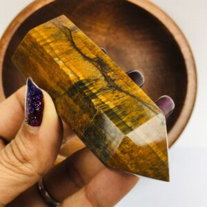Tigers Eye Crystal Point Obelisk: Polished Gemstone Tower (90.2g)