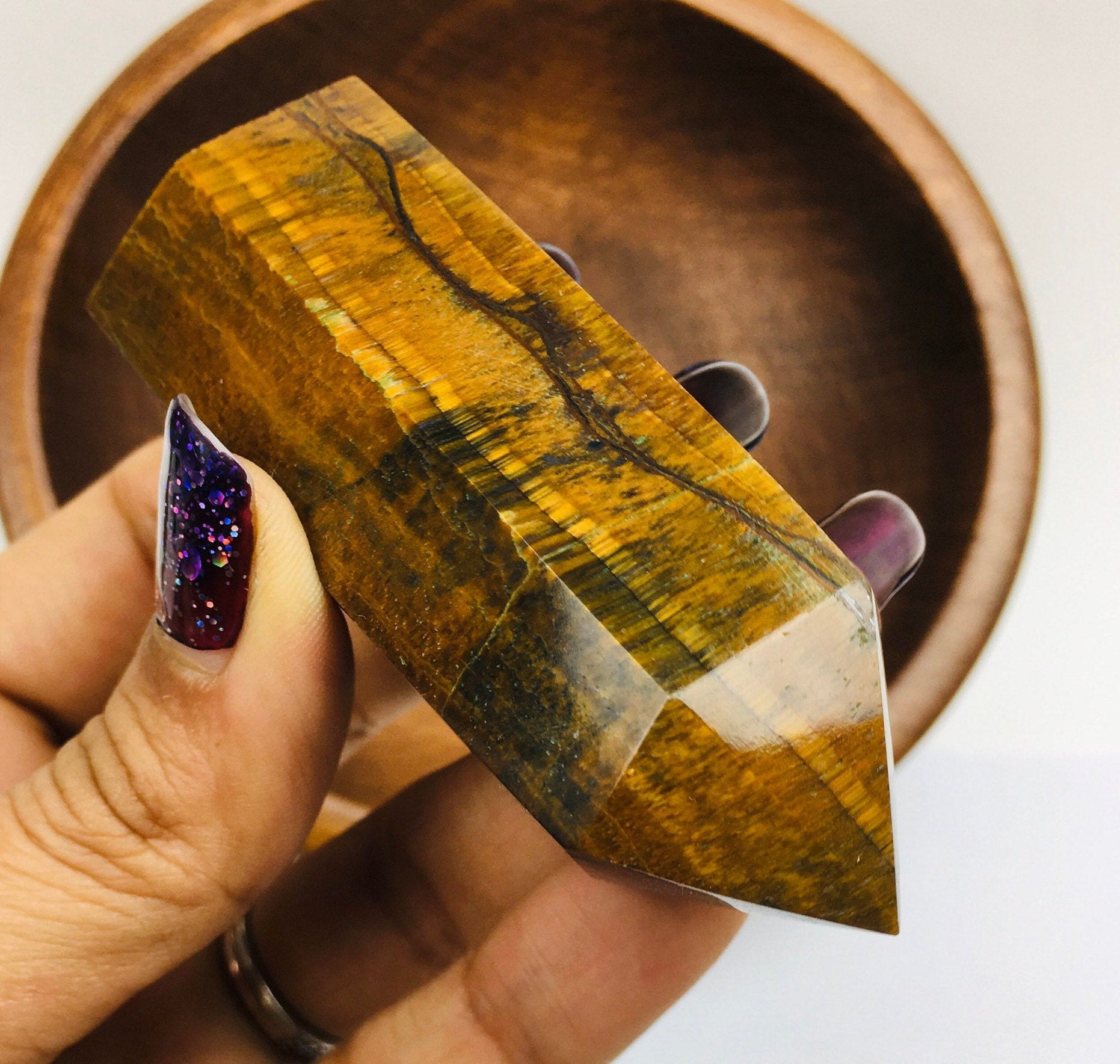 Tigers Eye Crystal Point Obelisk: Polished Gemstone Tower (90.2g)