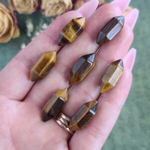 Tiny 0.75" Tiger's Eye Double Terminated Crystal Wands, Bulk Lots of Mini Points for Jewelry Making or Crystal Grids
