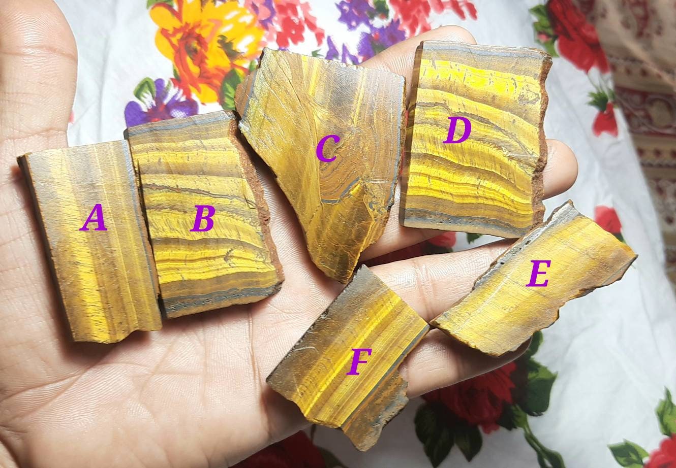 Natural Yellow Tiger Eye Rough Gemstone: Jewelry Making Specimens Slices Slab Rock Chunk