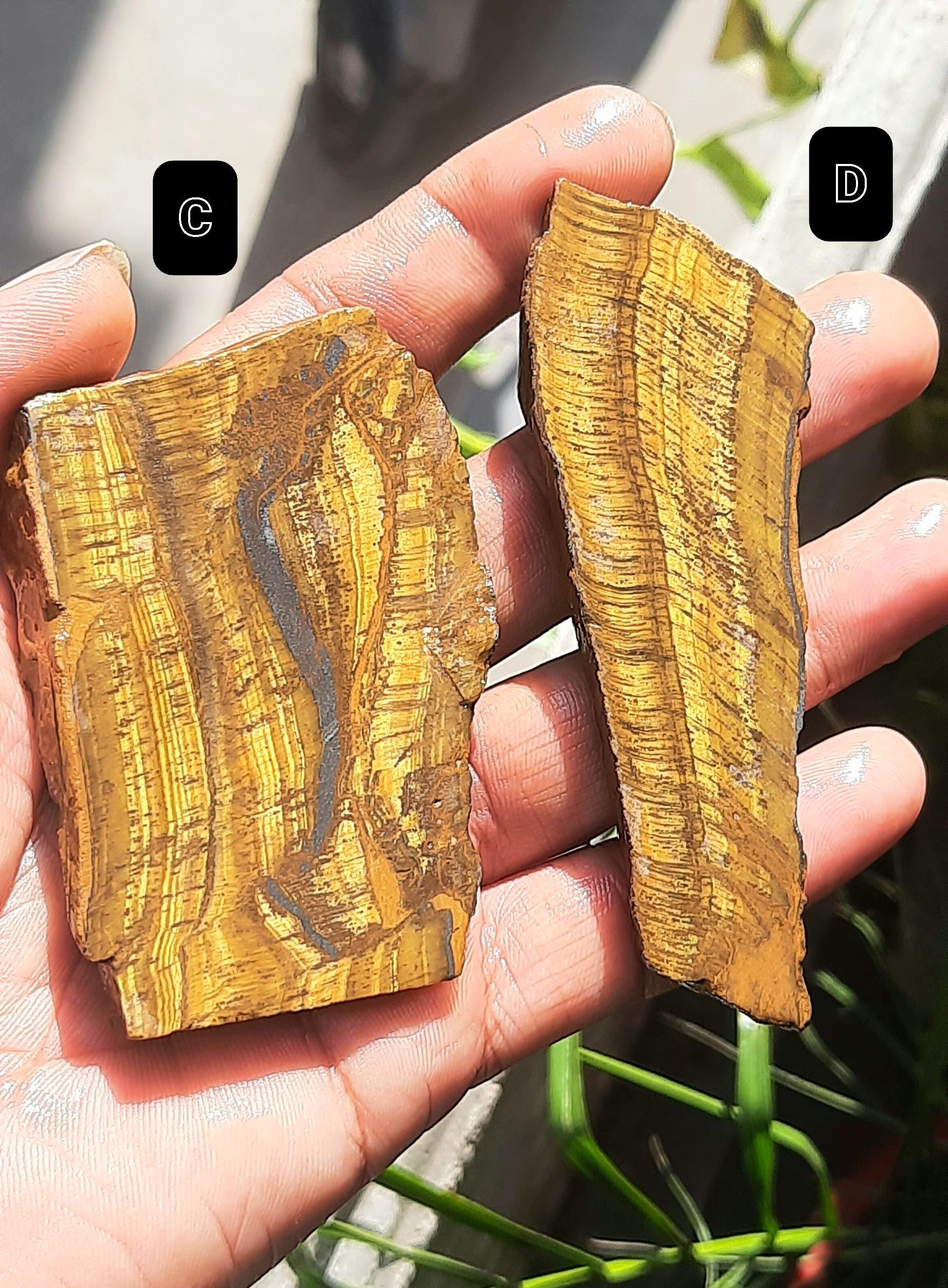 Natural Raw Yellow Tiger Eye Gemstone: Jewelry Making Specimens Slice Chunk Rock For Jewelry