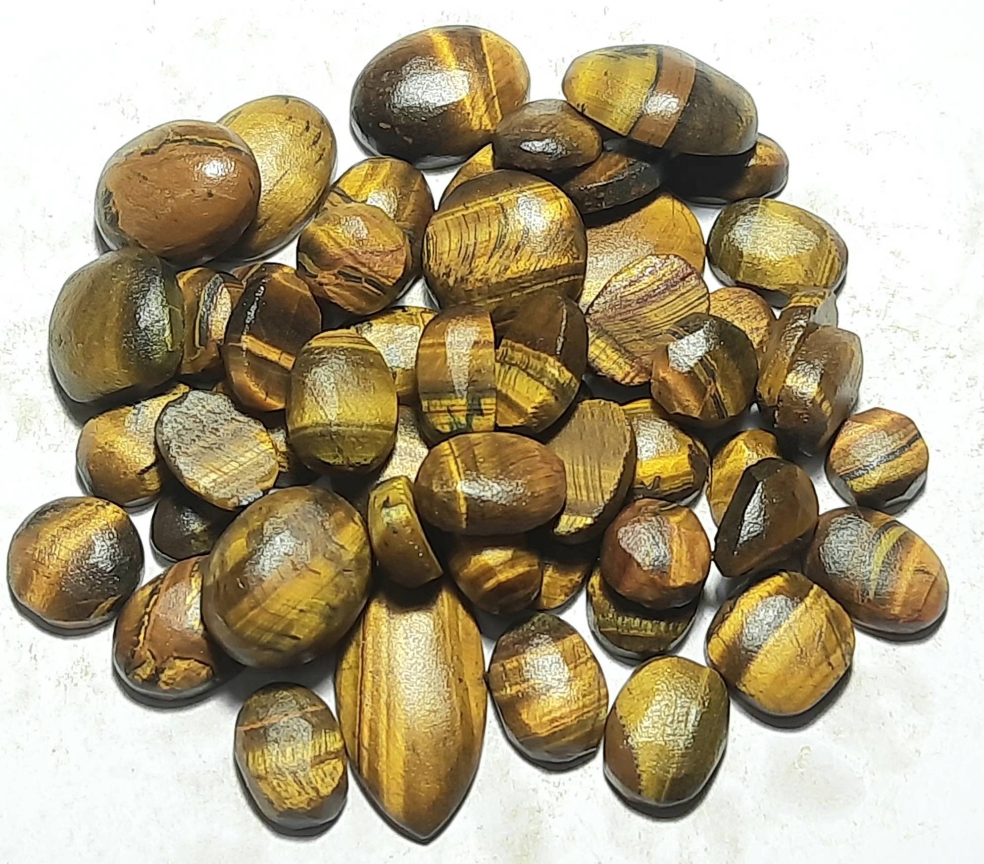Unpolished Tiger Eye Rough Stone Mix: Oval, Pear, Round