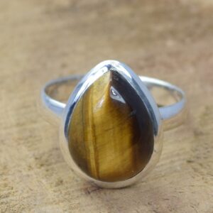 Tiger Eye 925 Sterling Silver Pear Ring - Handmade Size Us 8