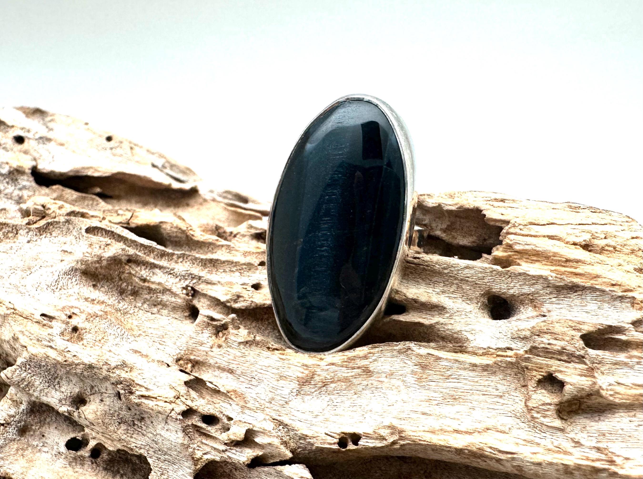 Adjustable Blue Tiger's Eye 925 Sterling Silver Ring (size 7-9)