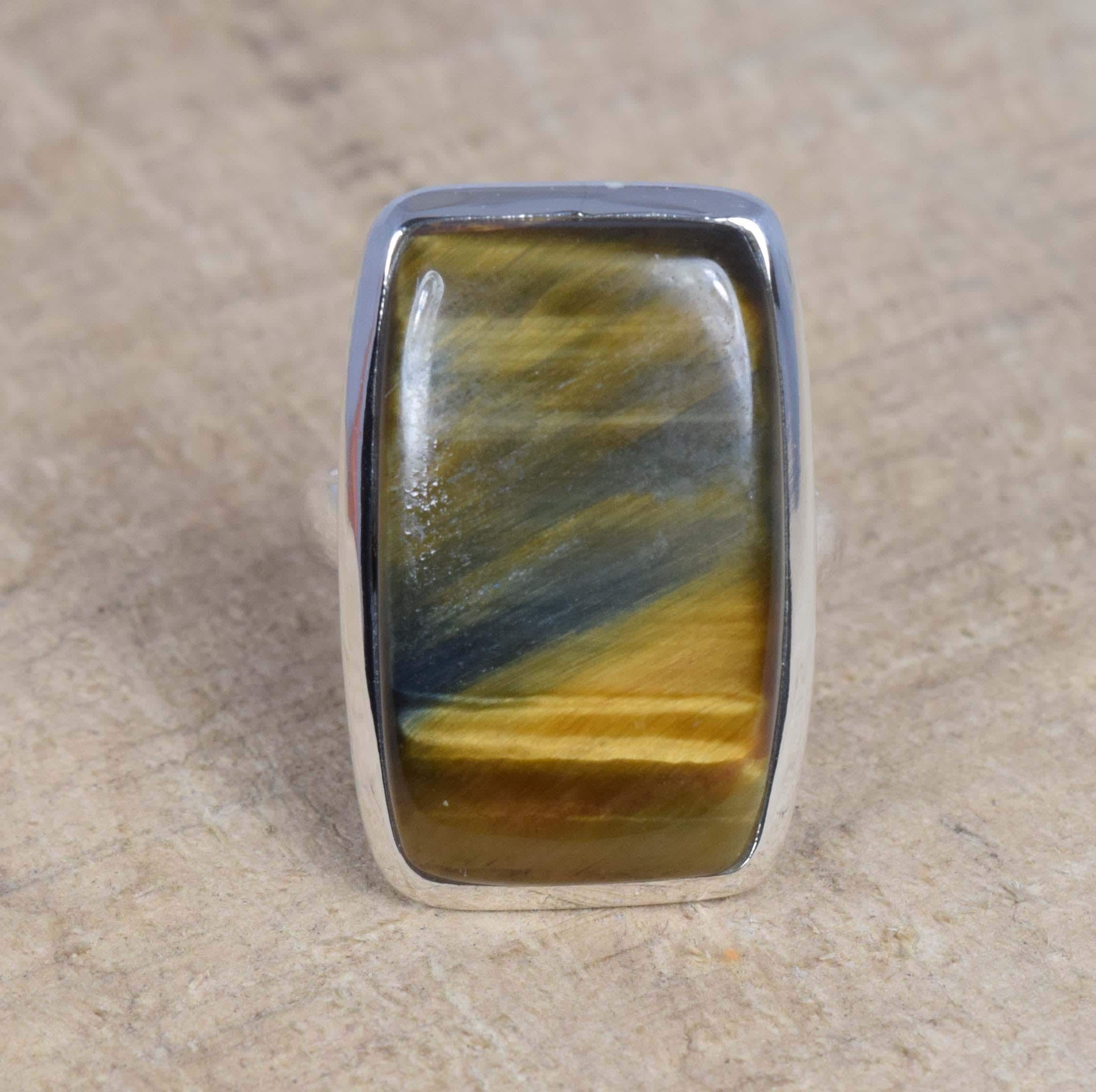 Handmade Tiger Eye 925 Sterling Silver Ring - Us Size 7