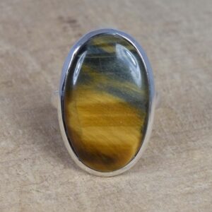 Handmade Oval Tiger Eye 925 Sterling Silver Ring - Us Size 9