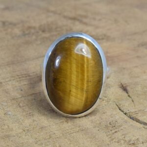 Handmade Tiger Eye Ring: Oval Gemstone, 925 Sterling Silver