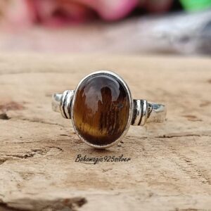 Handmade Sterling Silver Tiger's Eye Ring: Minimalist Gemstone Band