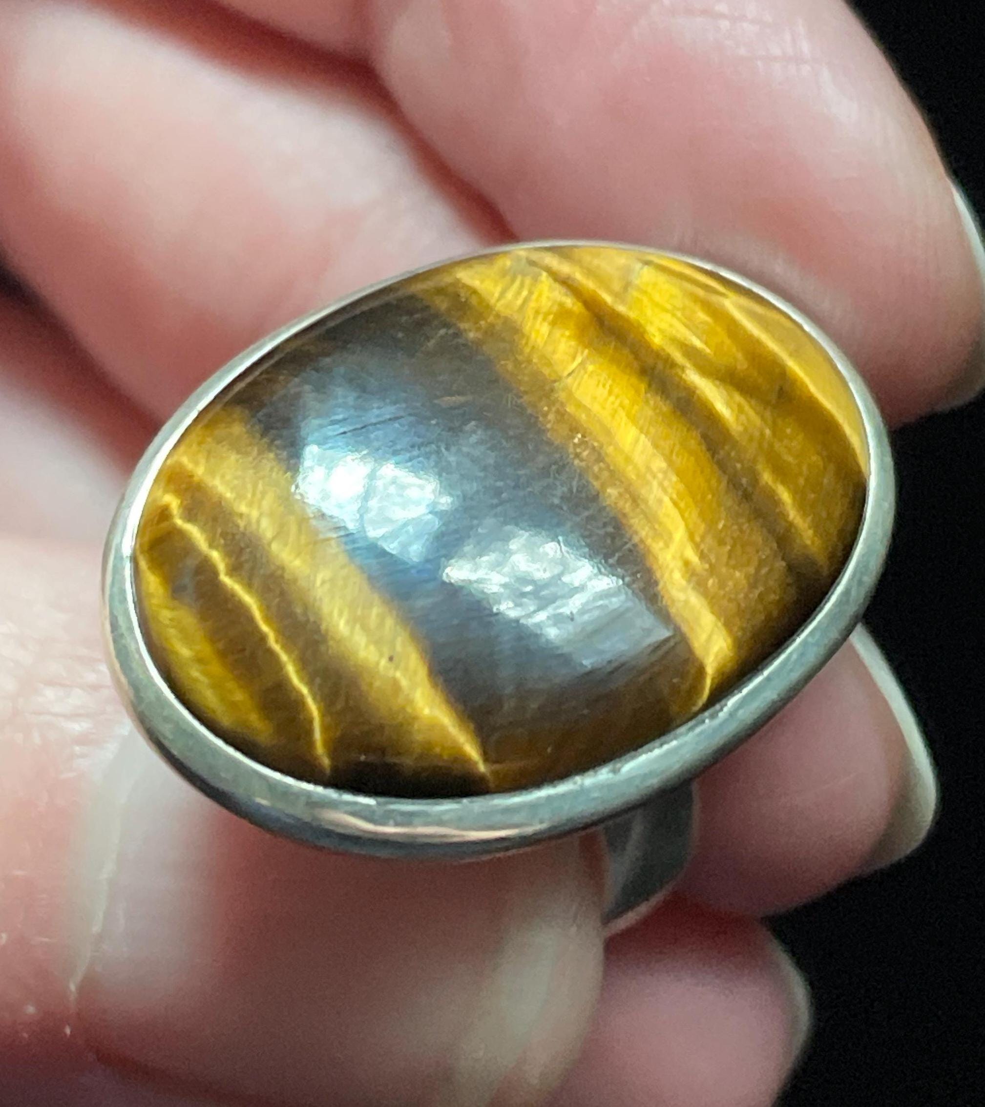 Natural Gold Tiger's Eye Ring, Size 5.5 Usa, Handmade With Solid Sterling Silver, Beautiful Perfect Gift With Cat's Eye Shimmer!
