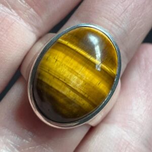 Natural Tigers Eye Ring, Size 8.5 Usa, Golden Cat's Eye Crystal, Handmade With Solid Sterling Silver, Beautiful Perfect Gift!