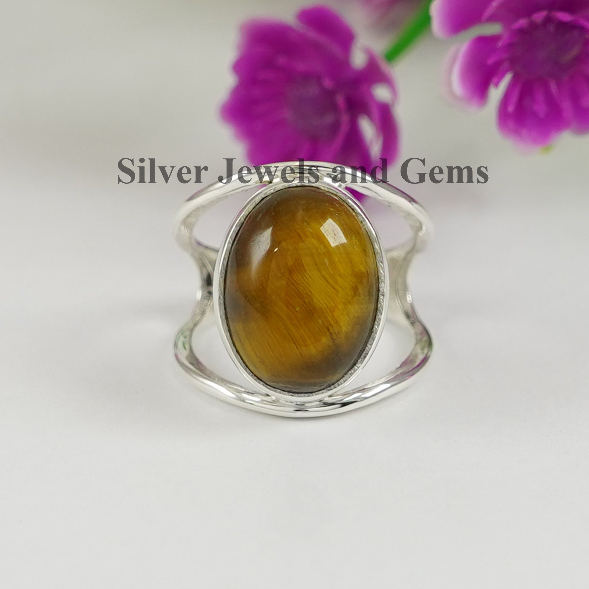 Tiger Eye Ring, Oval Gemstone Designer Ring, Gift For Mother, 925 Sterling Silver Ring, Birthday Gift, Brown Gemstone Ring, Handmade Ring,