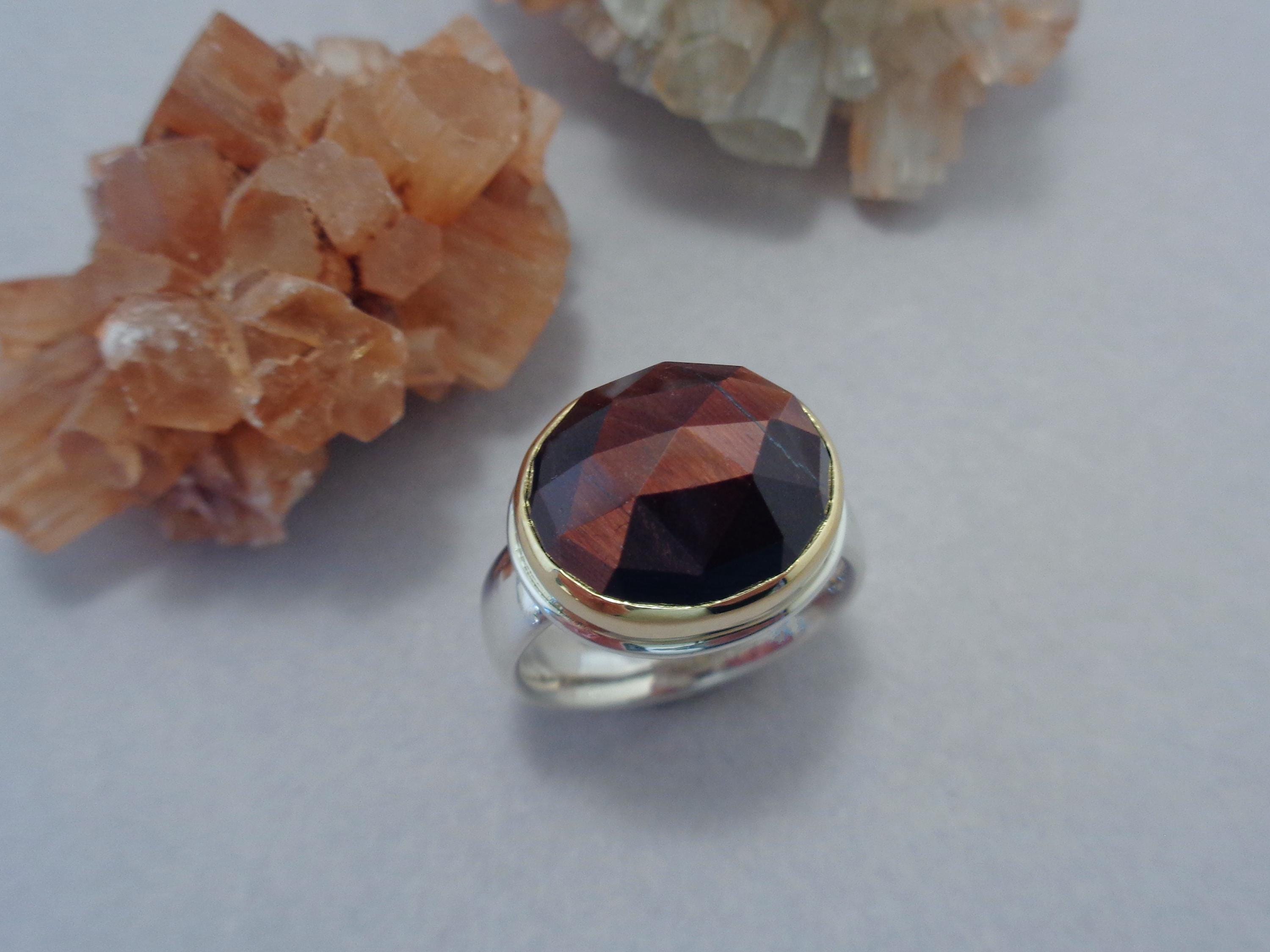 Red Tiger's Eye Ring In 18k Gold And Sterling Silver