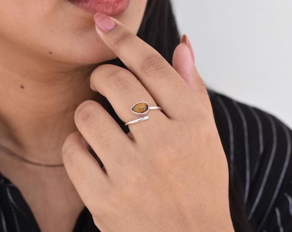 Tiger Eye Ring, Simple Ring, Tiger Eye Handmade Ring, Handmade Silver Jewelry, Sterling Silver Ring, November Birthstone, Pear Silver Ring