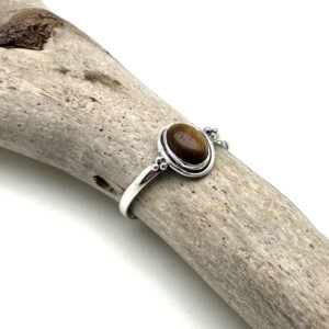 Sterling Silver Tiger's Eye Ring, Oval Signet Ring (size 6-10)