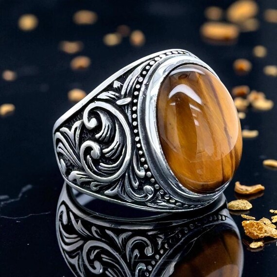 Tiger Eye Sterling Silver Ring: Vintage Boho Statement Jewelry