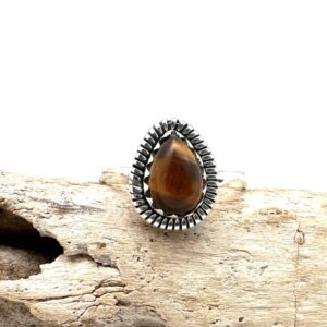 Teardrop Tiger's Eye Sterling Silver Ring, Size 6-8