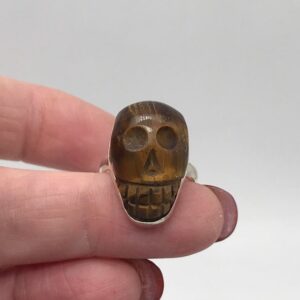 Tigers Eye Skull Ring, Size 6 1/2