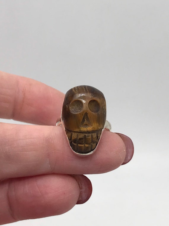 Tigers Eye Skull Ring, Size 6 1/2