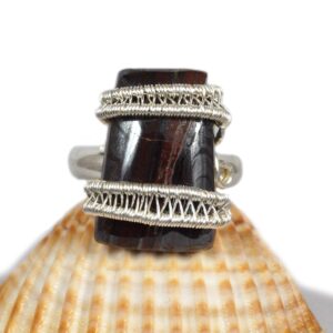 Wire Wrapped Sterling Silver Tiger's Eye Ring: Artisan Jewelry, Size 6-7
