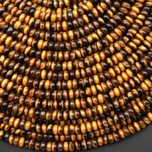 Aaa Natural Tiger's Eye Beads 4mm 6mm Smooth Rondelle 15.5" Strand