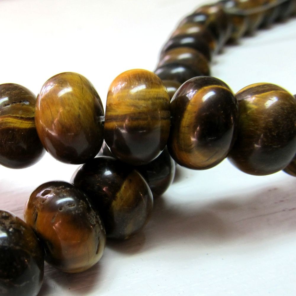 Tiger Eye Beads 13 X 9mm Smooth Chatoyant Golden Brown Rondelles -10 Pieces