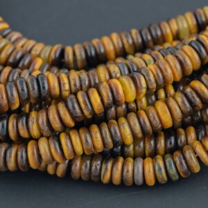 Natural Tiger Eye- High Quality in Smooth Saucer Roundel, 2x6mm Flat Rondel 7.5 Inches Thin Roundel Natural Tiger Eye- High Quality in Smooth Saucer Roundel, 2x6mm Flat Rondel 7.5 Inches Thin Roundel
