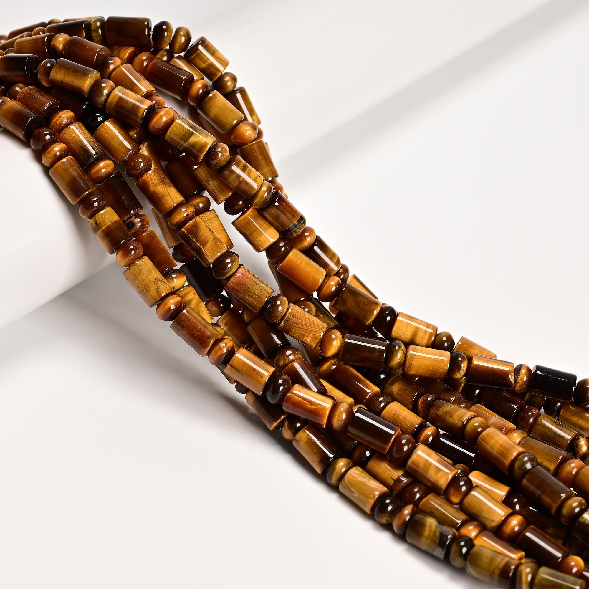 Natural Yellow Tiger Eye Cylinder Tube With Rondelle Beads Size 6x9mm 15.5'' Std