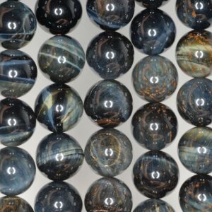 12mm Blue Tiger Eye Gemstone Hawk Eye Grade A Round Loose Beads 15.5 Inch Full Strand Lot 1,2,6 And 12 (90186282-738)