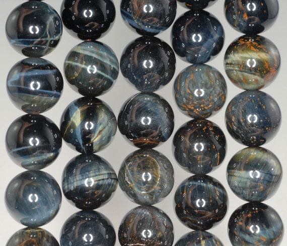 12mm Blue Tiger Eye Gemstone Hawk Eye Grade A Round Loose Beads 15.5 Inch Full Strand Lot 1,2,6 And 12 (90186282-738)