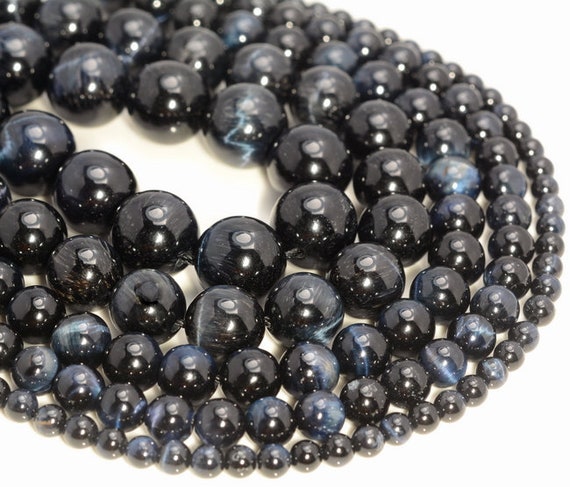 Blue Tiger Eye Gemstone Hawk Eye Black Grade Aa 4mm 6mm 8mm 10mm 12mm Round Loose Beads 15.5 Inch Full Strand Lot 1,2,6,12 And 50