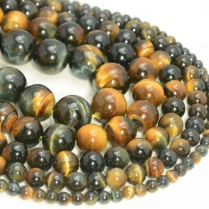 Genuine Yellow Blue Tiger Eye Gemstone 4mm 6mm 8mm 10mm 12mm Round Loose Beads 15.5 Inch Full Strand Lot 1,2,6,12 And 50