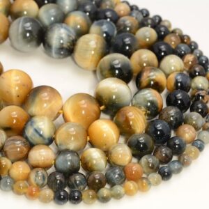 Golden Blue Tiger Eye Gemstone Grade Aa Blue Round 6mm 8mm 10mm 12mm Loose Beads 15.5 Inch Full Strand Lot 1,2,6,12 And 50