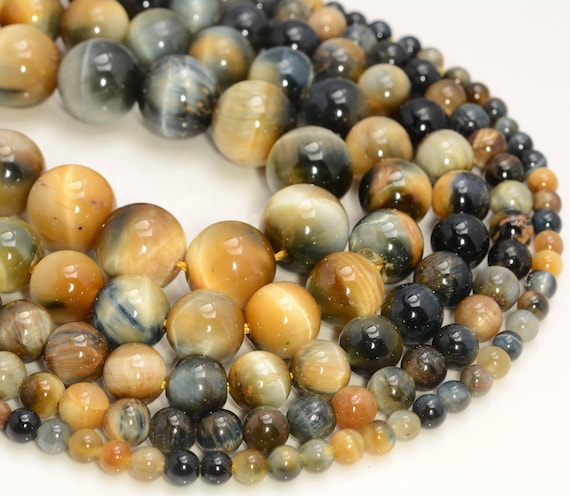 Golden Blue Tiger Eye Gemstone Grade Aa Blue Round 6mm 8mm 10mm 12mm Loose Beads 15.5 Inch Full Strand Lot 1,2,6,12 And 50