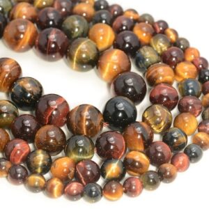 Natural Yellow Red Blue Tiger Eye Gemstone Grade Aa Mix Color 4mm 6mm 8mm 10mm 12mm Round Beads Full Strand Lot 1,2,6,12 And 50 (a238)