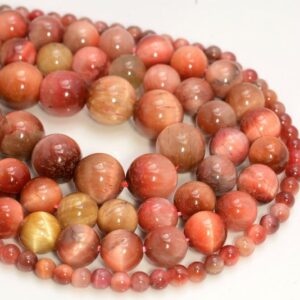 Orange Red Tiger Eye Gemstone 4mm 6mm 8mm 10mm Round Loose Beads 15 Inch Full Strand Bulk Lot 1,2,6,12 And 50 (a235)