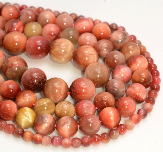 Orange Red Tiger Eye Gemstone 4mm 6mm 8mm 10mm Round Loose Beads 15 Inch Full Strand Bulk Lot 1,2,6,12 And 50 (a235)