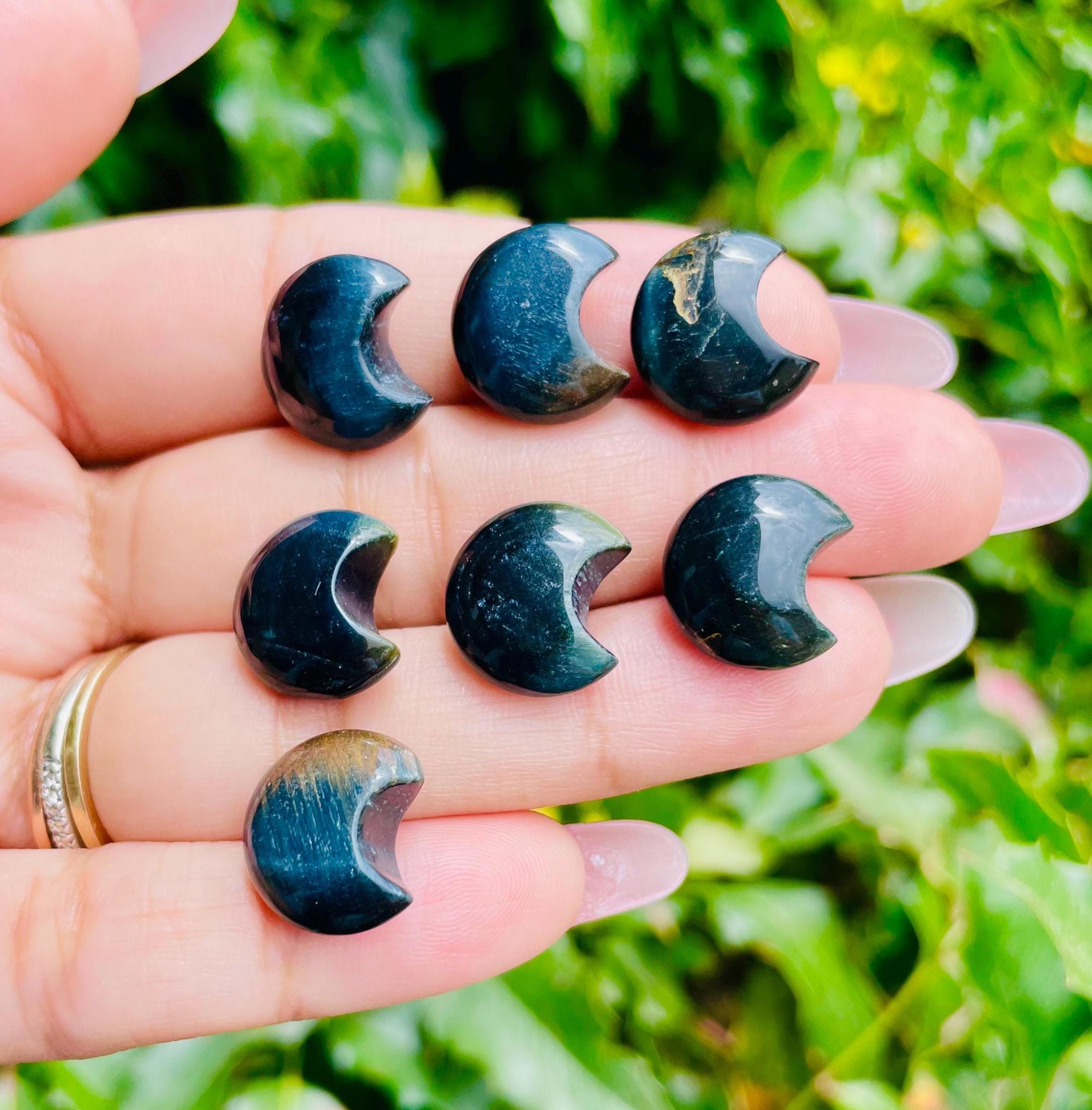 Blue Tigers Eye Mini Moon Carving (1) One Blue Tigers Eye Crystal Micro Gemstone Moon Shape, Blue Tigers Eye Moon Crystal