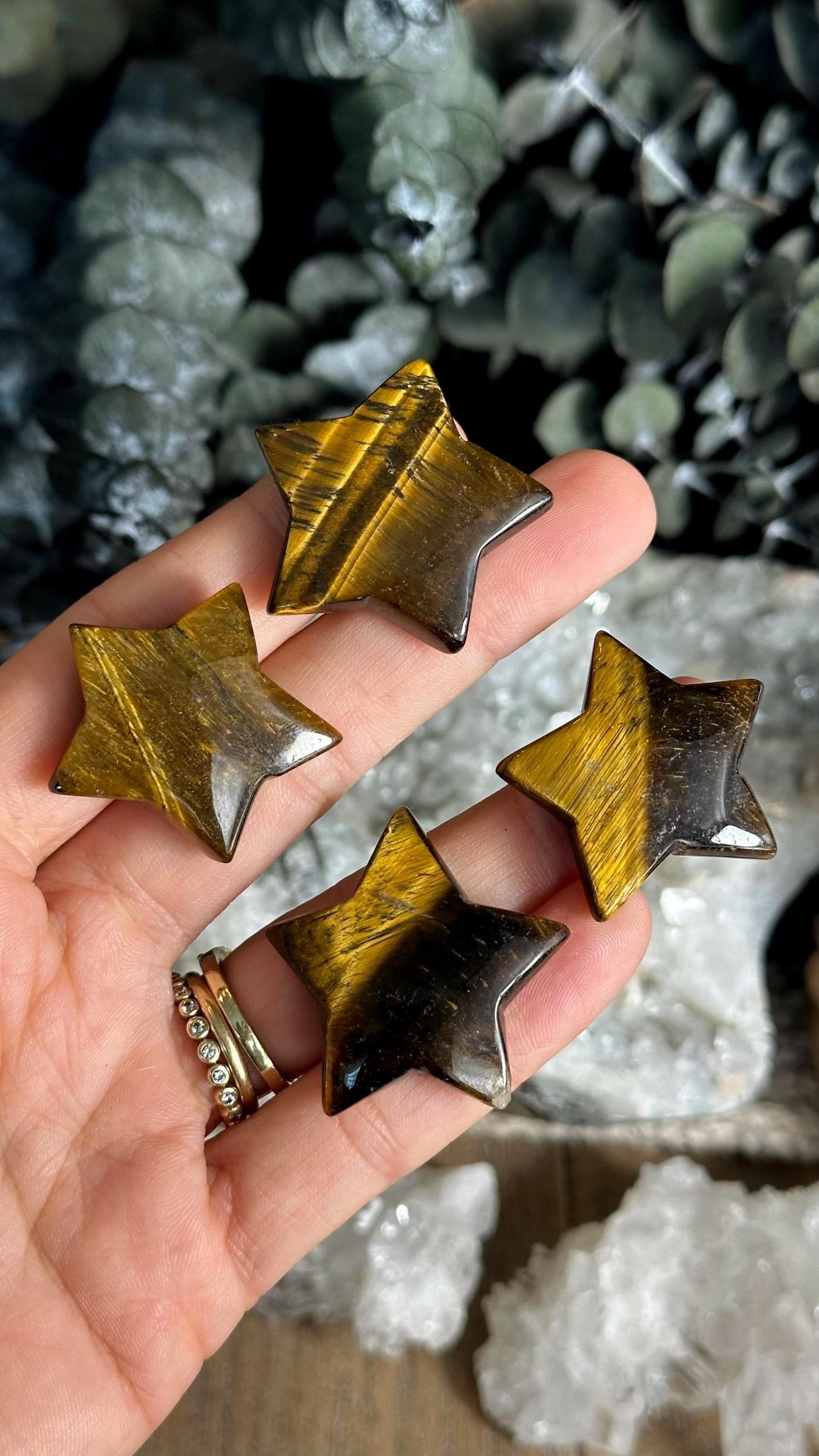 Tiger Eye Crystal Star, Gemstone Carving, Courage Stone