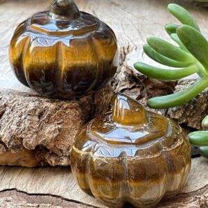 Enchanting Tiger's Eye Pumpkin Figurine From Brazil