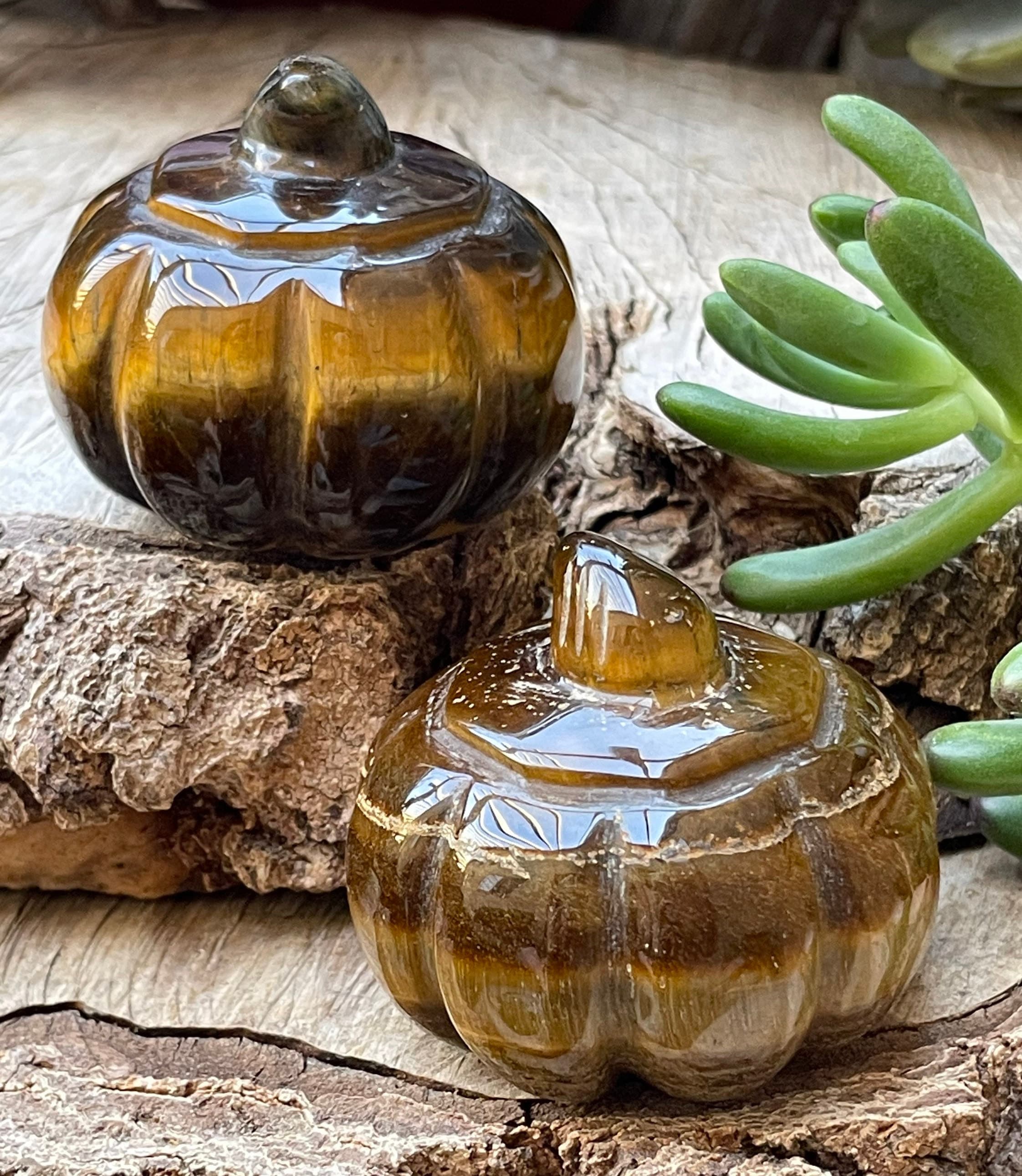 Enchanting Tiger's Eye Pumpkin Figurine From Brazil