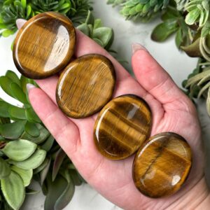 Flashy Tiger's Eye Calming Stone | 38mm | - No. 388 (yellow Pocket Worry Crystal, Solar Chakra)