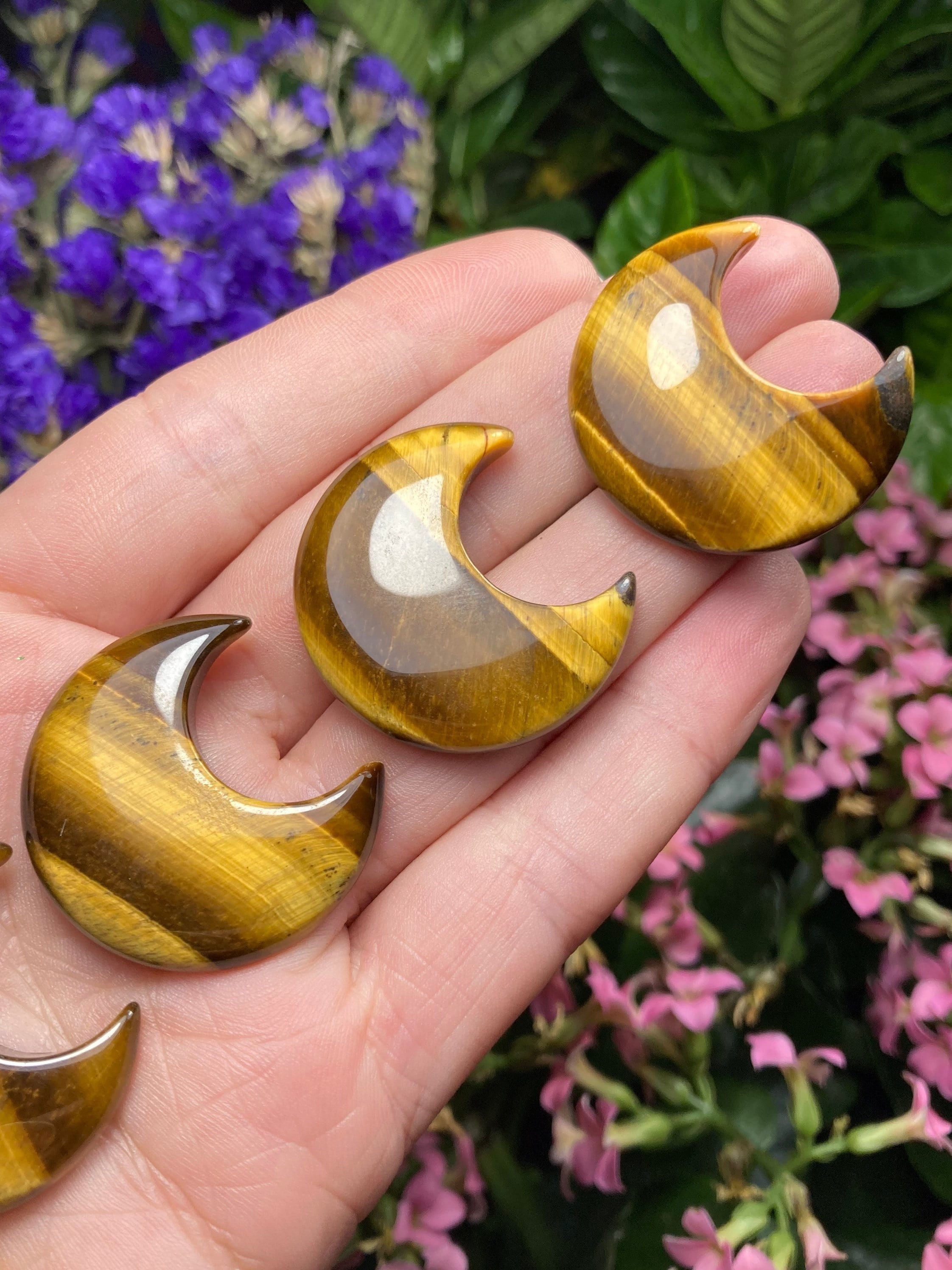 Tigers Eye Crescent Moon Carving: Polished Gemstone